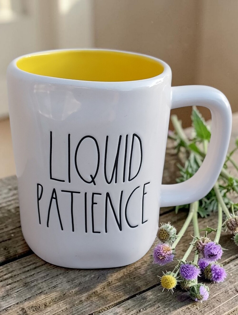 Rae Dunn 'LIQUID PATIENCE' Ceramic Mug with Yellow Interior